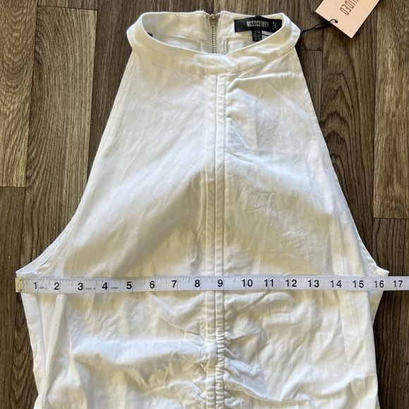 Missguided White halter neck‎ ruched dress size 14 white cotton evening dress - Picture 10 of 12